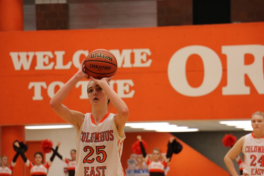 Junior Kristen Lyons shoots a free throw during the first half of last nights game.