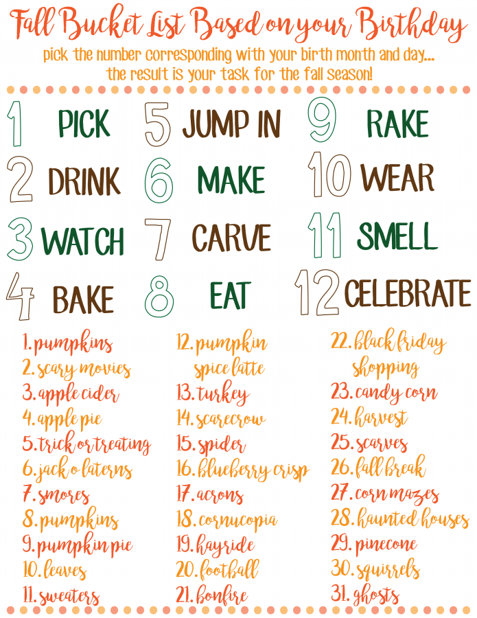 Fall Bucket List based on Your Birthday