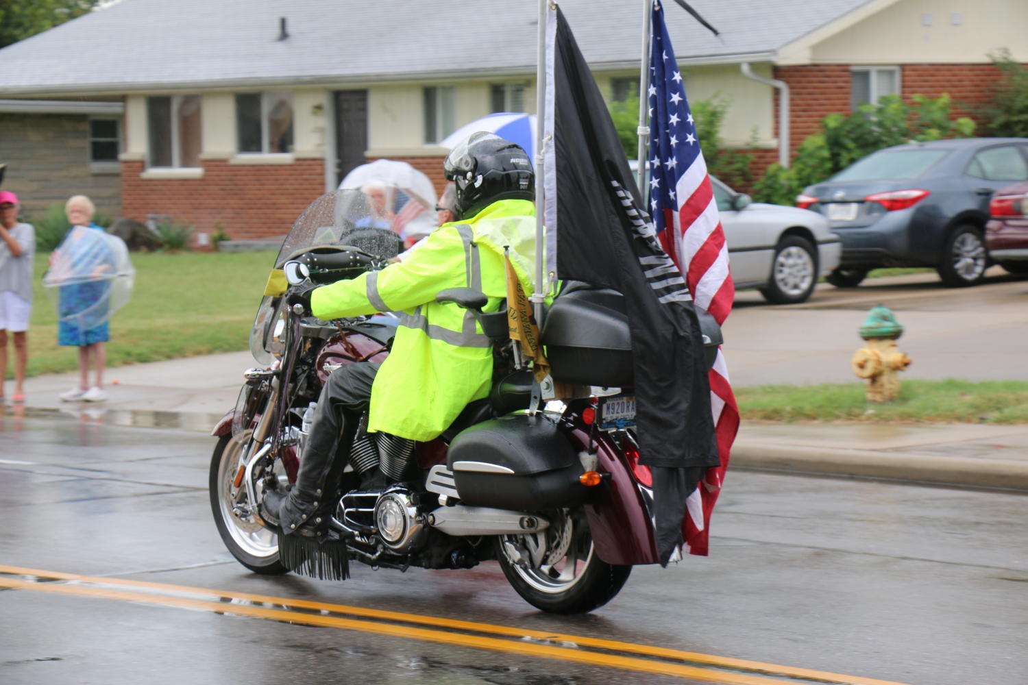 A Patriot Guard member leads the way for Sgt. Jonathan Hunters funeral procession.