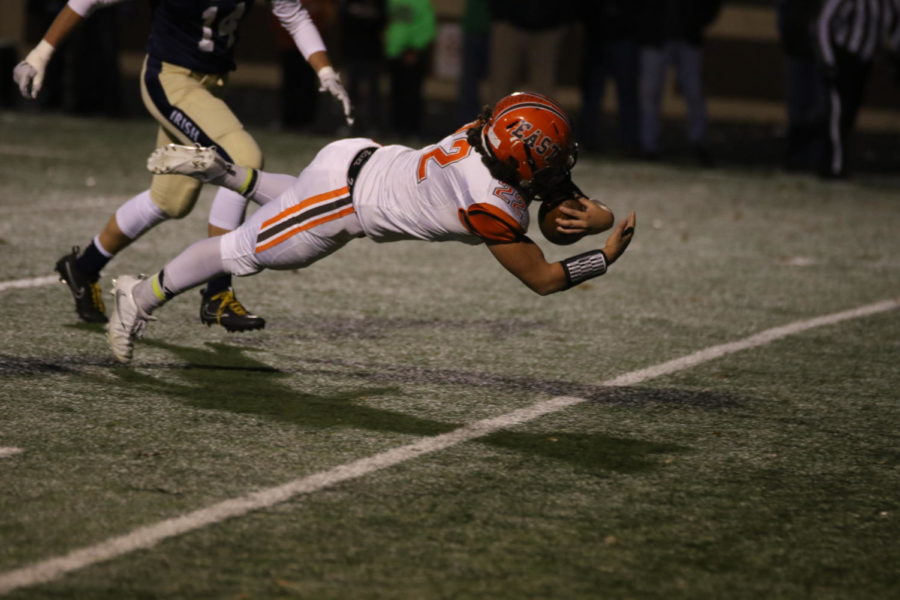 Senior Jaedin Miller leaps for a touchdown.