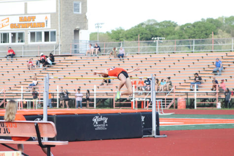 Junior Elena Stoughton high jumping.