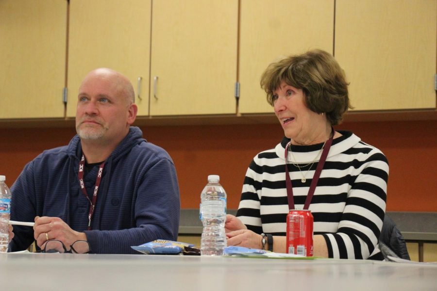 Senior Project Judges Mike Mellencamp and Carolyn Mulloy express their thoughts on presentations.