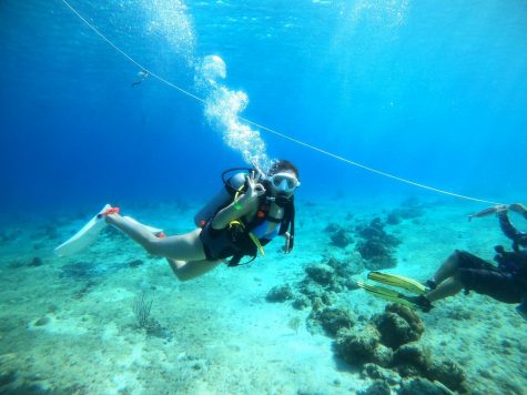 Junior Monica Burton scuba dives for the first time. Burton plans on obtaining her certification for scuba diving once she gets back home.